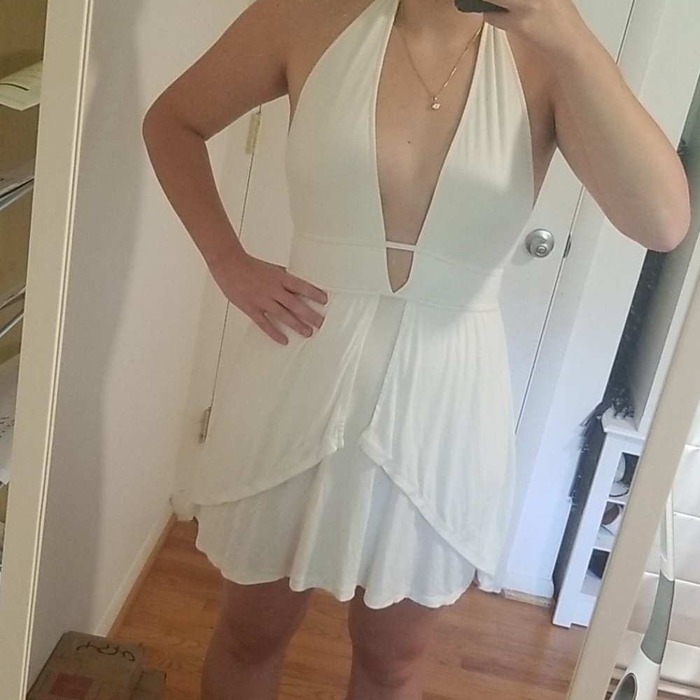 Free People Beach White Open Back Halter Dress